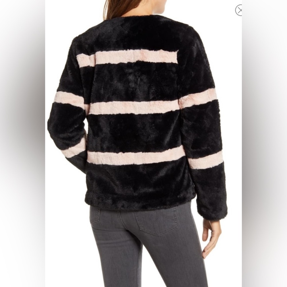 RACHEL PARCELL Black and Pink Striped Faux Fur Jacket - XXS - Picture 4 of 11